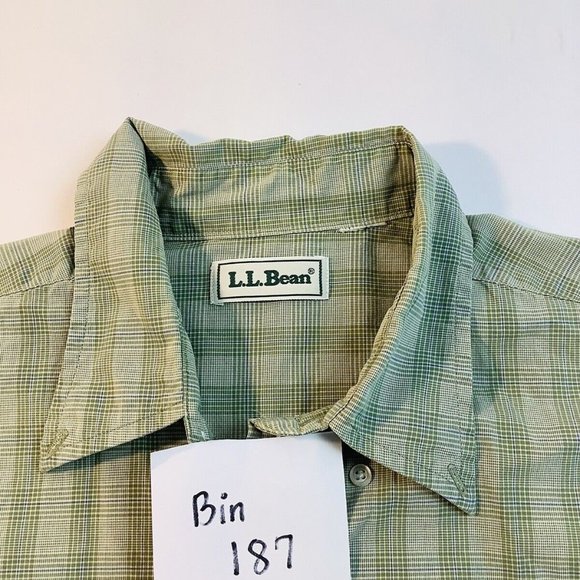 L L Bean Mens Size L Button Down Short Sleeve Pocket Shirt Green - Picture 7 of 7
